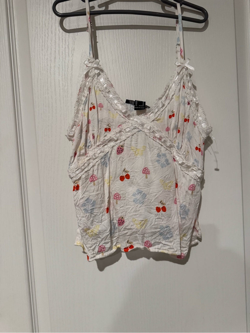Y2K Mushroom And Cherry Lace Trim Camisole Top